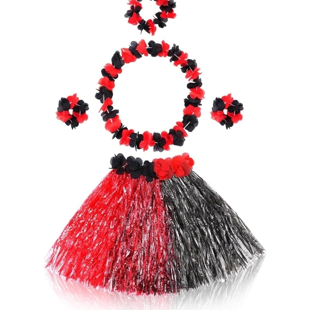 Childrens Red and Black Hula Skirt Set